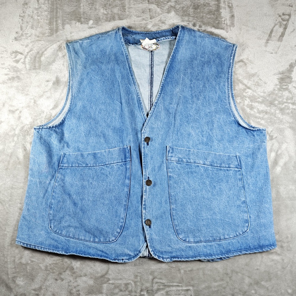 Vintage Smart Clothing Denim Vest Mens XL Blue Made USA Relaxed Fit Workwear 80s